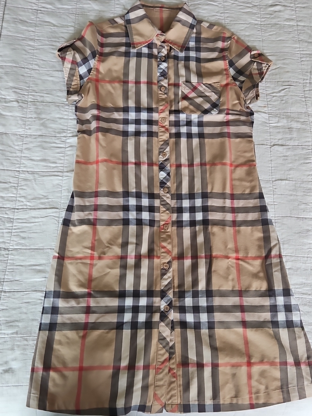 Burrbery Classic Plaid Button-Front  Dress in Beige
